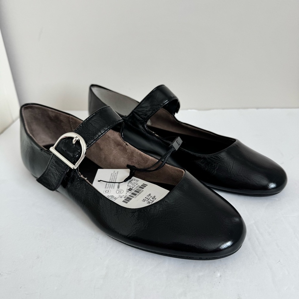 NWT ZARA LEATHER BUCKLE BALLET FLATS in BLACK size 39 /9 - Picture 9 of 16